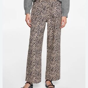 Mango Leopard Print Wide Leg Pants - Black and Tan